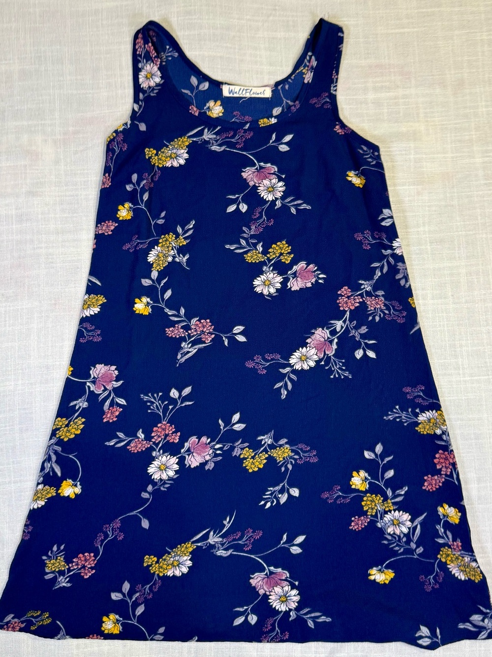 Wallflower Navy Floral Sleeveless Tank Dress with Pink & Yellow Flowers